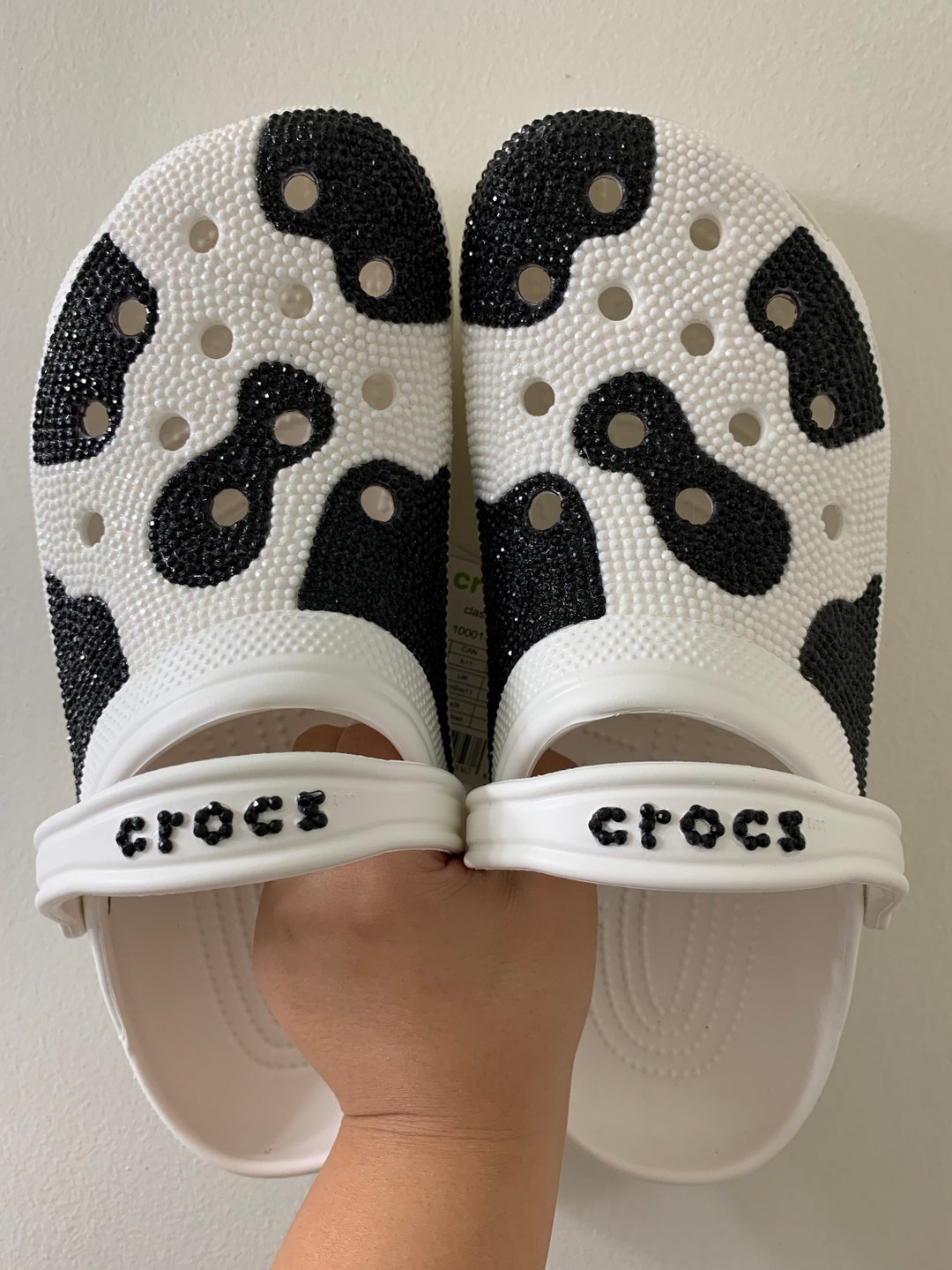 Cow print outlet crocs etsy