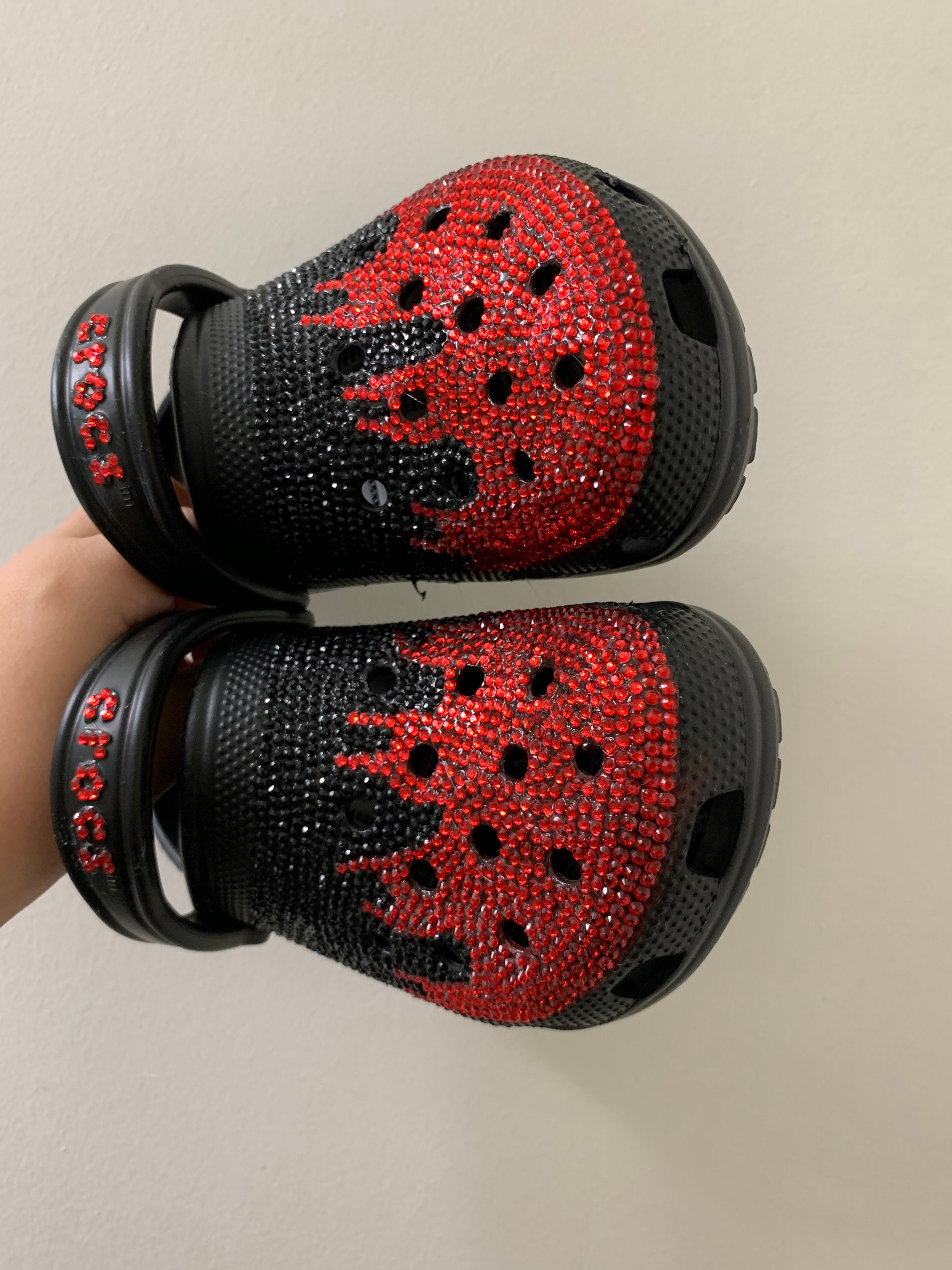 Red and Black Sparkly Crocs Etsy