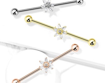 uk seller rose gold Industrialscaffold bar with cubic zirconia in 3 colours surgical steel gold