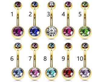 Gold plated  double jewelled navel/belly bar/ring,10 colours available, worldwide shipping, UK seller