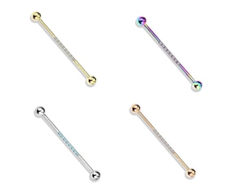 uk seller rose gold Industrialscaffold bar with cubic zirconia in 3 colours surgical steel gold