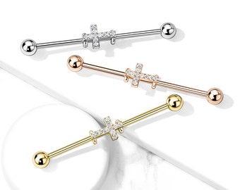 uk seller rose gold Industrialscaffold bar with cubic zirconia in 3 colours surgical steel gold