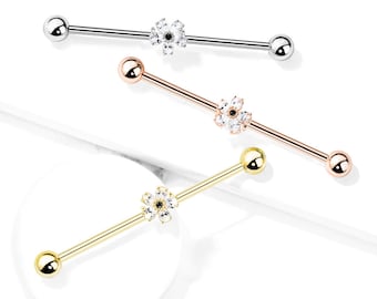 uk seller rose gold Industrialscaffold bar with cubic zirconia in 3 colours surgical steel gold
