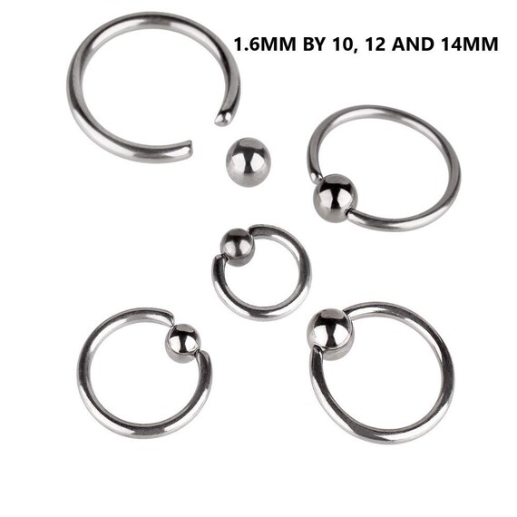 316L Surgical Steel BCR 1.6mm Ball Closure Ring 8MM 10mm 12mm