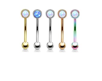 Curved opal set barbell , different colours, eyebrows, rook, vertical labret, worldwide delivery and UK seller