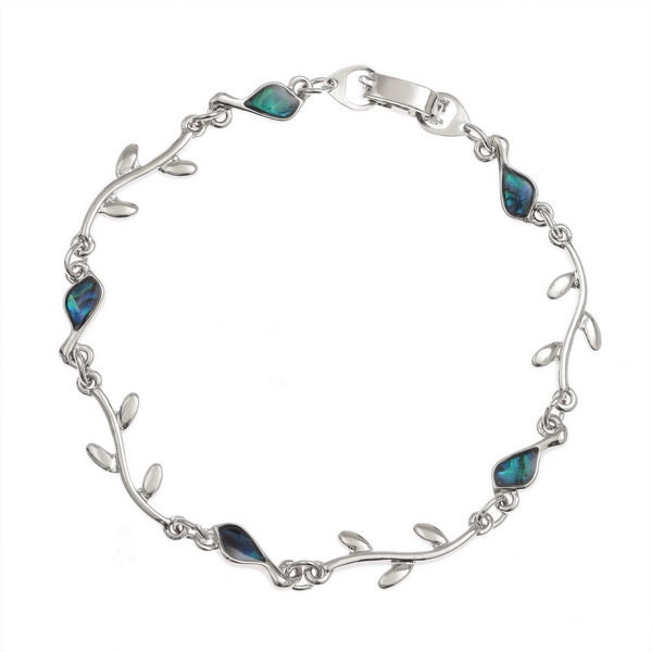 TJ225 INLAID PAUA SHELL bracelet oiseau et branche, plaqué rhodium, 7,5 pouces, boîte cadeau gratuite, bijoux de marée, vendeur britannique