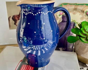 Antique cobalt blue and spotty pitcher jug