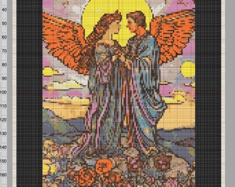 Tarot The Lovers Cross Stitch PDF Pattern, Modern Cross Stitch Chart, Hand Embroidery