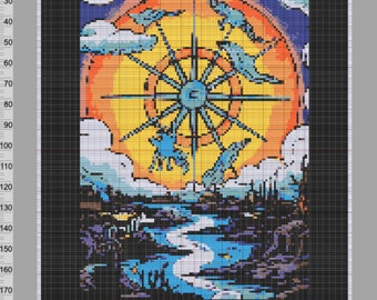 Tarot Wheel of Fortune Cross Stitch PDF Pattern, Modern Cross Stitch Chart, Hand Embroidery