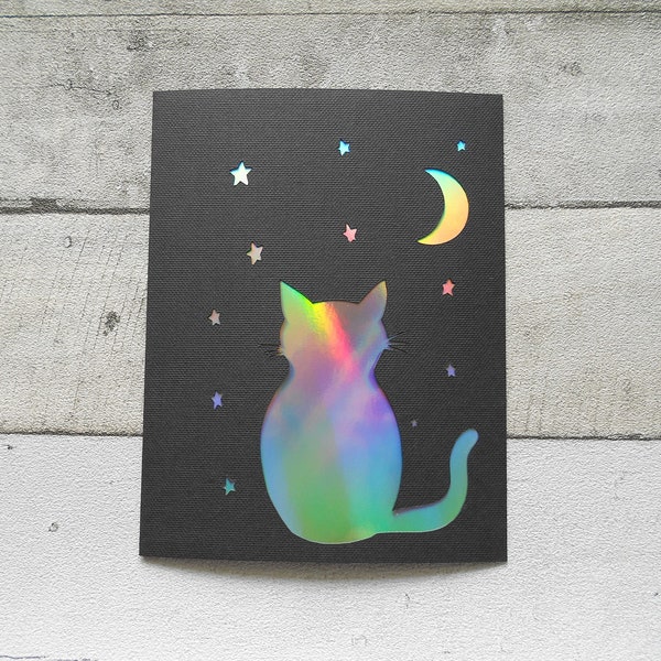 Carte "chat au clair de lune" (holographique et noir)