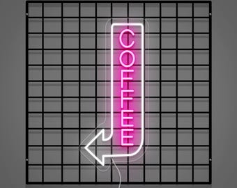 Neon Outdoor Vertical Coffee Arrow Sign, Custom Coffee Shop Neon Advertising Sign, Cafe Bar Sign, Coffee Neon Open Modern Wall Sign