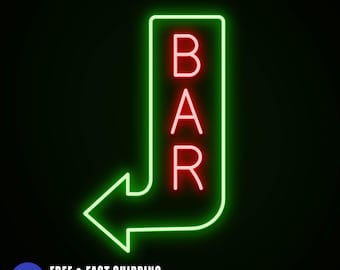 Neon Outdoor Bar Arrow Sign, LED Neon Sign for Businesses, Large Arrow Neon, Restaurant Waterproof Sign, Custom Bar Personalized Sign