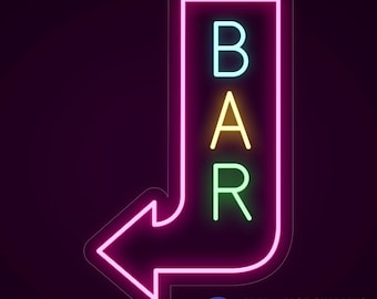 Neon Bar Arrow Sign, Diner Open Bar Led Neon Sign, Modern Neon Outdoor Sign, Restaurant Waterproof Personalized Cafe Led Sign