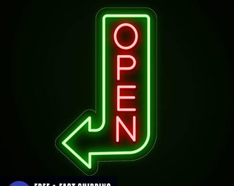 Battery Pack Neon Led Open Sign, Vertical Open Arrow Sign, Battery Powered Neon Bar Open Sign, Battery Operated Open Led Light Sign