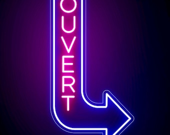 Waterproof Neon Vertical Arrow Ouvert Outdoor Sign, Custom Shop Open Neon Direction Light Sign, Advertising Neon Art LED Open Sign for Bar