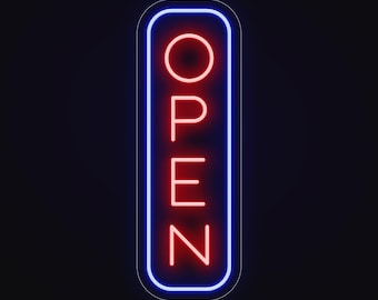 Battery Operated Led Neon Vertical Open Sign, Battery Powered Open Led Lights for Business, Battery-Powered Bright Store Signage