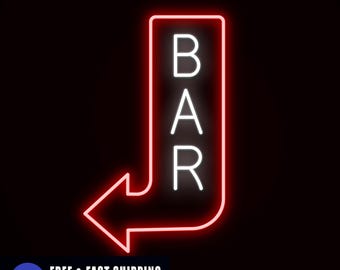 Battery Powered Neon Bar Vertical Arrow Sign, Battery Operated LED Lights for Business, Battery-Powered Bright Store Signage, Open Bar Sign