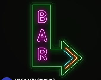 Vertical Neon Bar Open Sign with Arrow, Outdoor Bar Open Sign Light up Neon Sign, Led Open Light Business Neon Sign