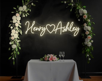 Battery Powered Wedding Name Neon Sign, Lighted Name Neon Battery Sign, Established Sign for Wedding, Battery Operated Last Name Wedding Led