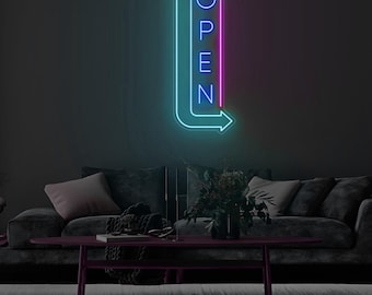 Open Neon Sign Direction Arrow Led Lights, Outdoor Cafe Open Sign, Waterproof Neon Bar Sign, Vertical Neon Light up Shop Sign Led Lights