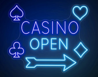 OPEN NEON SIGN for Casino with Arrow, Outdoor Led Open Signage, Waterproof Exterior Commercial Casino Signs, Casino Neon Open Sign Outside