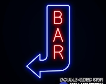 Double Sided Waterproof Open Bar Neon Sign, Outdoor Vertical Arrow Bar Shop Neon Sign, Personalized LED Neon Double Sided Sign