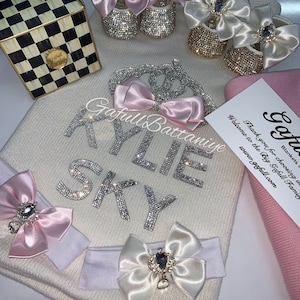 Personalized Baby Blanket with Crystal Swarovski Stone (SILVER) Off White