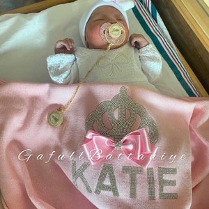 Personalized Baby Blanket with Crystal Swarovski Stone (SILVER) Pink