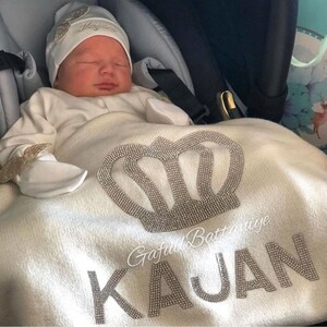 Personalized Baby Blanket with Crystal Swarovski Stone (SILVER) image 3
