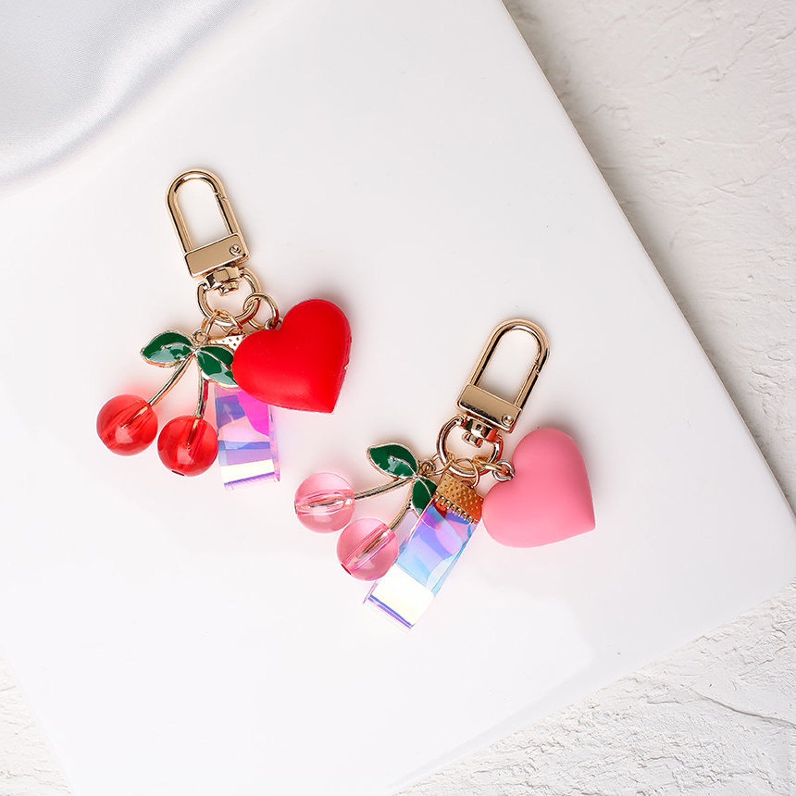 Cherry Heart Keyring / Keychain / Handmade / Cute Toy Keyring Etsy UK