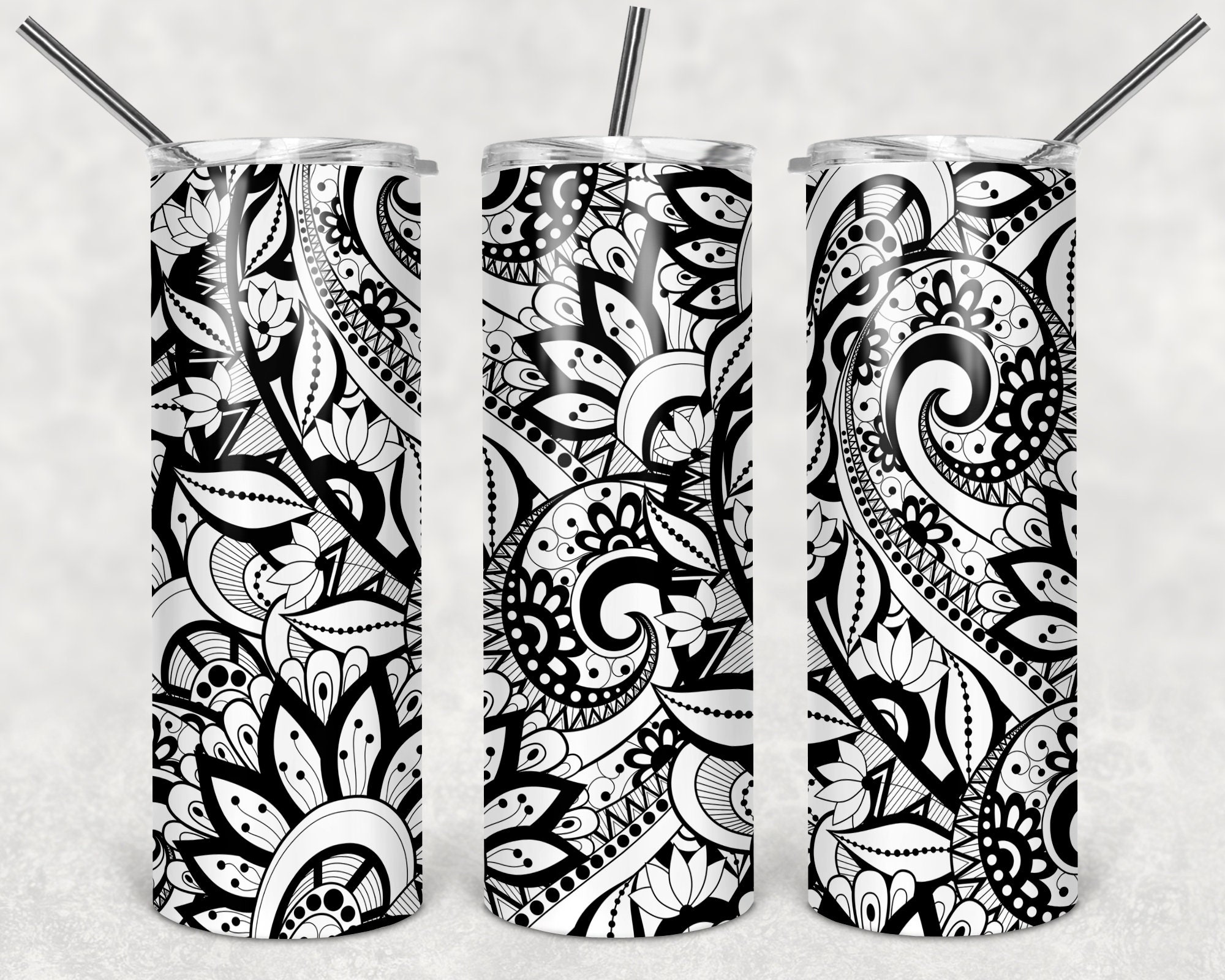 Brocade Pattern 20oz Straight Tumbler Design Template for Etsy