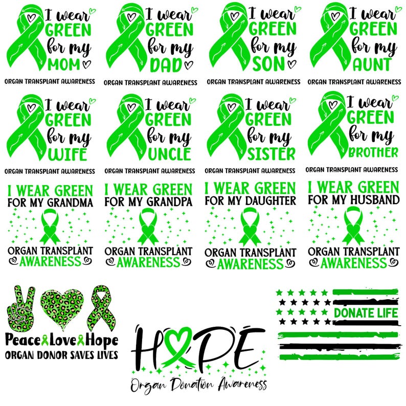 Organ Donation Awareness SVG Bundle, Green Ribbon Svg, Files for Cricut ...