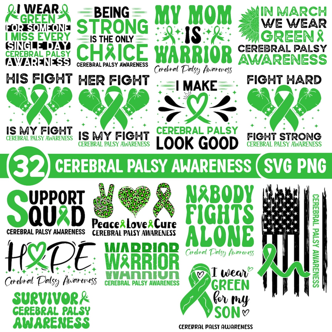 Cerebral Palsy Awareness SVG Bundle, Green Ribbon SVG, Files for Cricut ...