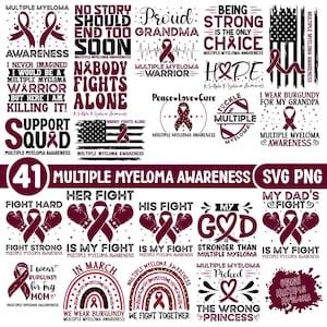 Multipelt myelommedvetenhet SVG-paket, vinröda band svg-filer för Cricut, multipelt myelommedvetenhet PNG-paket, vinröda band SVG