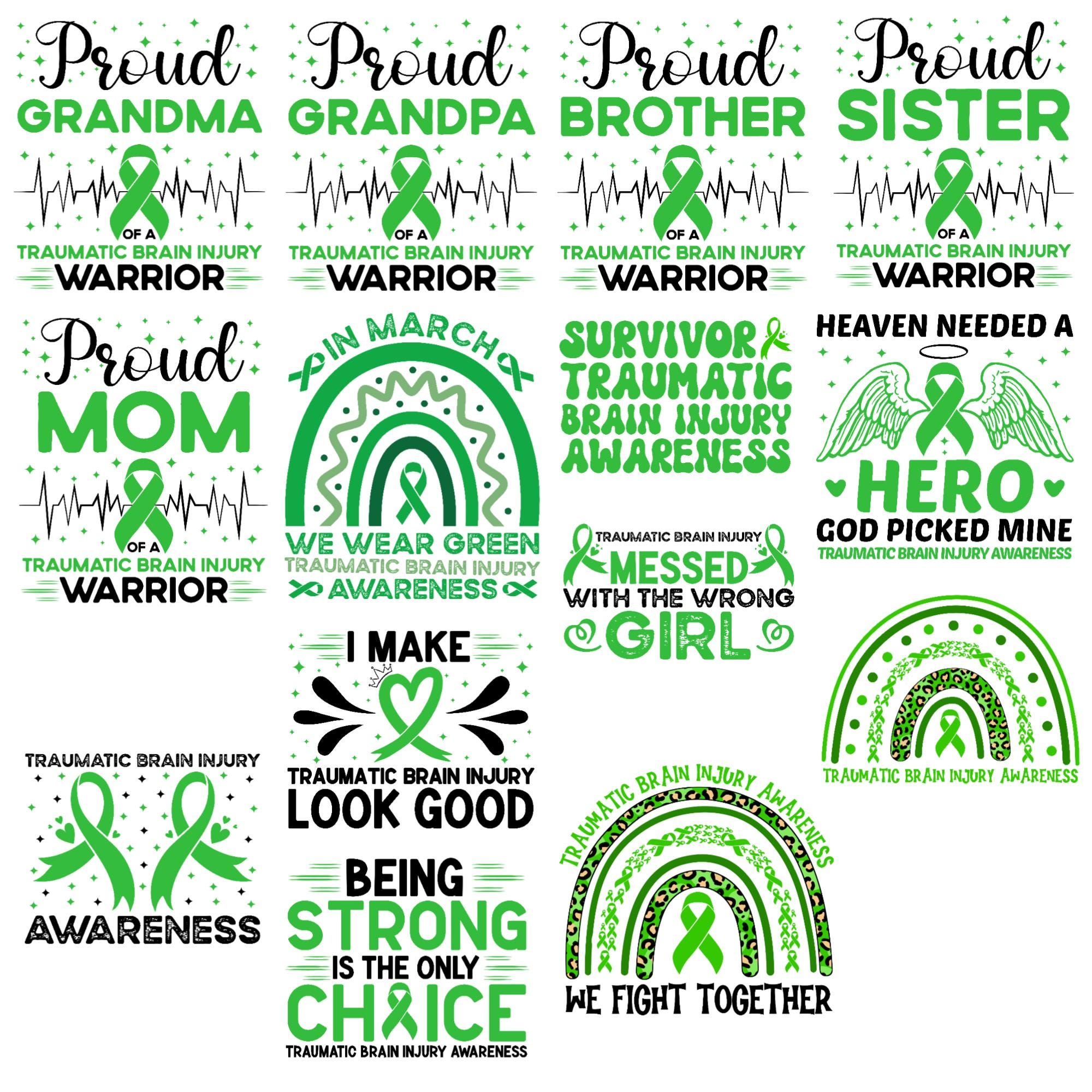 Traumatic Brain Injury Awareness SVG Bundle, Green Ribbon SVG, Files ...