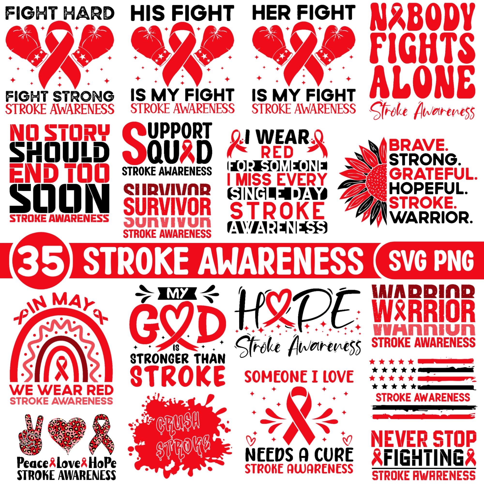 Stroke Awareness SVG Bundle, Red Ribbon Svg , Files for Cricut, Stroke ...