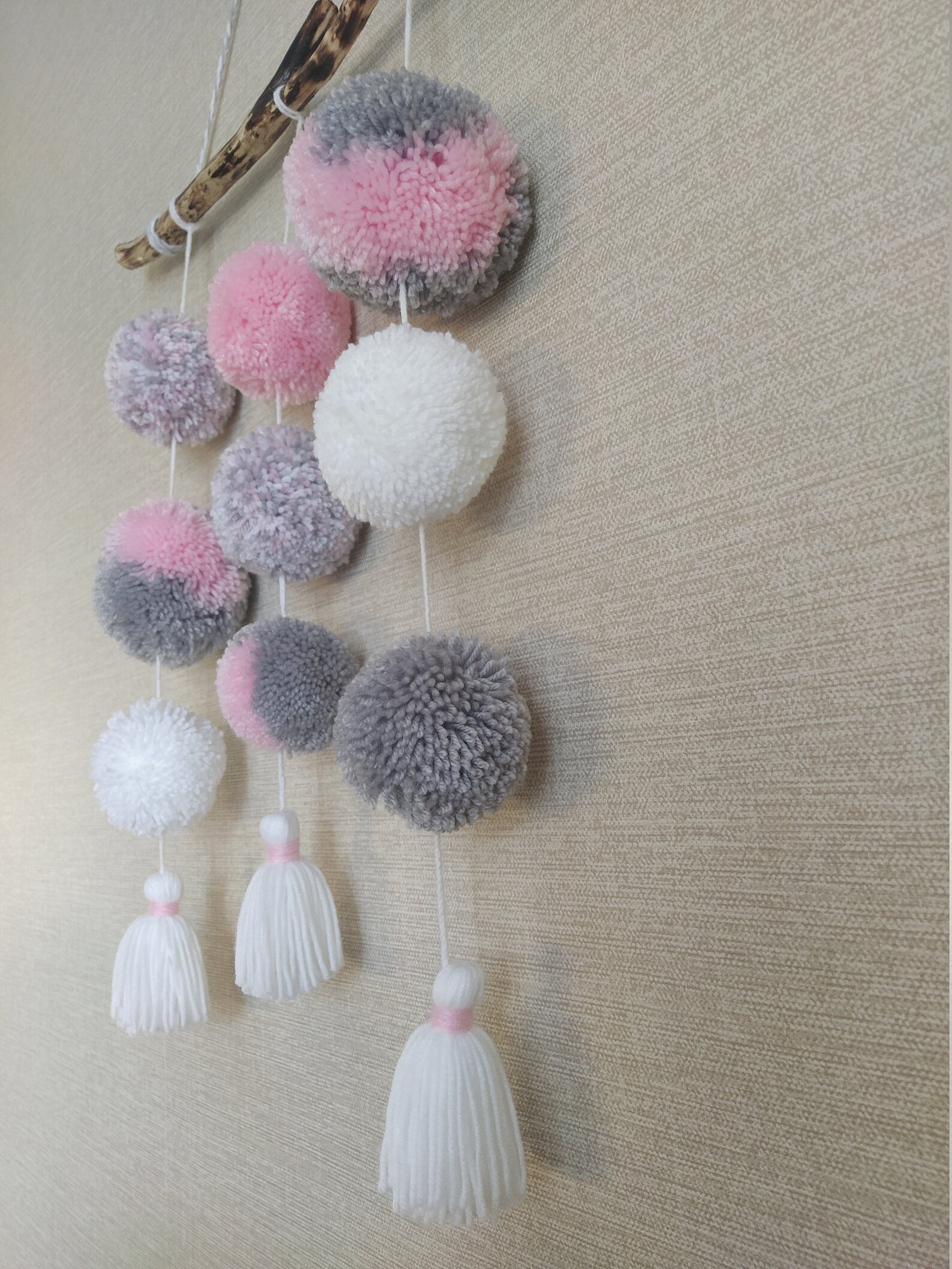 Pom Pom Wall Hanging Pompom garland Wall decor Pink gray Etsy