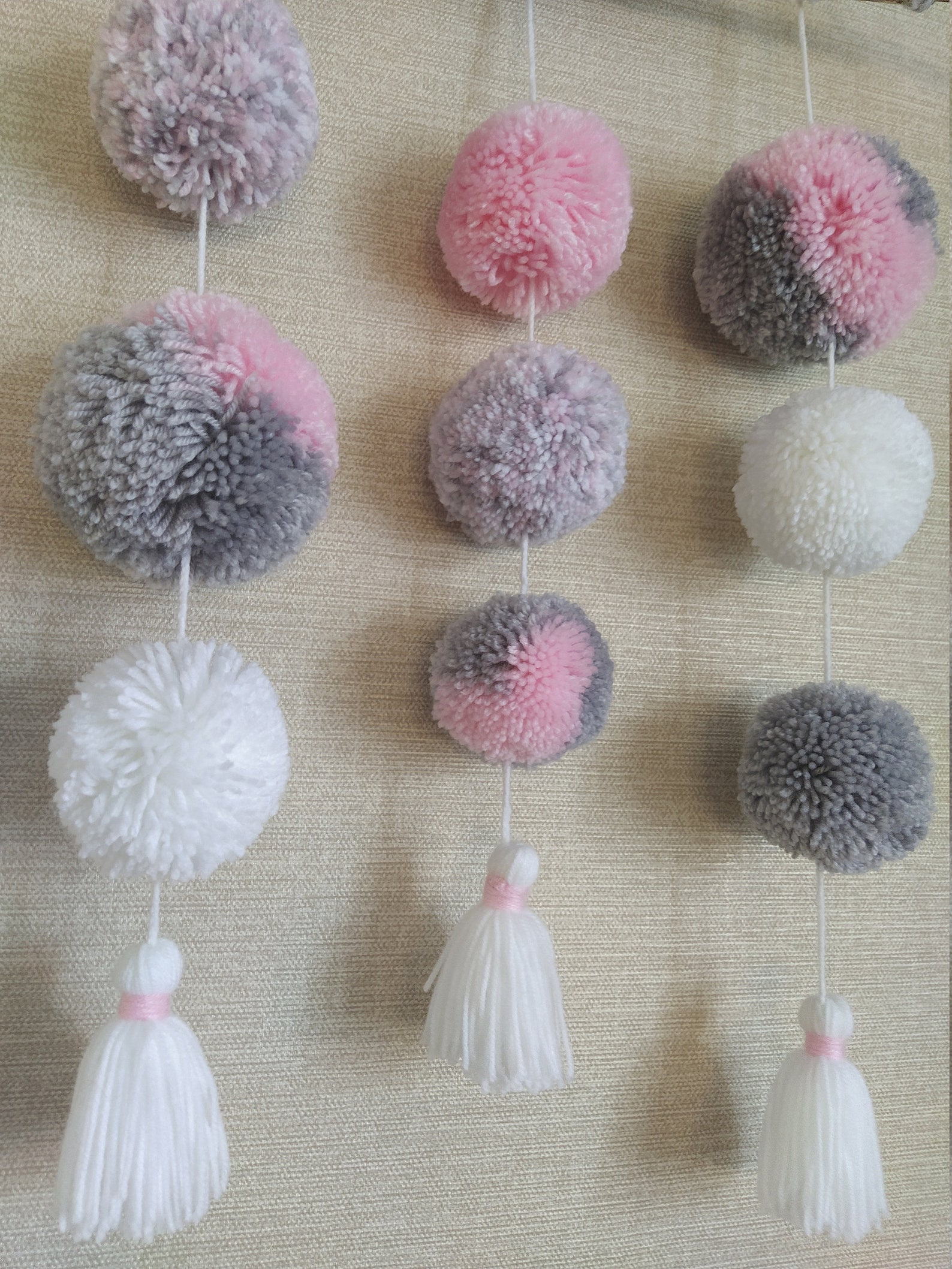 Pom Pom Wall Hanging Pompom garland Wall decor Pink gray Etsy