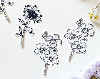 Sunflower | Forget-Me-Not | Floral Line Drawing frosty CLEAR Delicate Sticker | Bullet Journal | Stationery | Crafts | Notebook