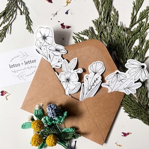 Assortiment d'autocollants délicats transparents givrés de dessin au trait floral vintage | Bullet Journal | Papeterie | Artisanat | Cahier