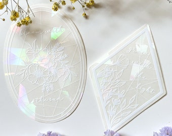Suncatchers | Floral Line Drawing CLEAR Window Decal Sticker | Flower Plant Sun