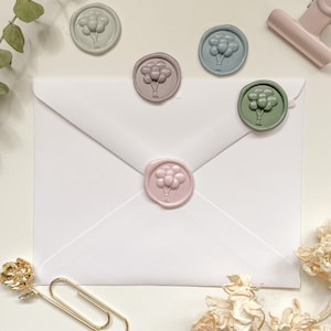 Autocollants de cire à cacheter Pastel Party (paquet de 5) | Timbres d'enveloppe faits à la main | Papeterie | Invitations de mariage | Sceau de cire | Ballon d'anniversaire