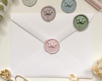 Pastel Party Sealing Wax Stickers (5-Pack) | Handmade Envelope Stamps | Stationery | Wedding Invitations | Wax Seal | Birthday Balloon