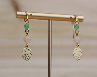 A Loving Element of Gaia | Pink Opal & Green Aventurine Crystal Earrings