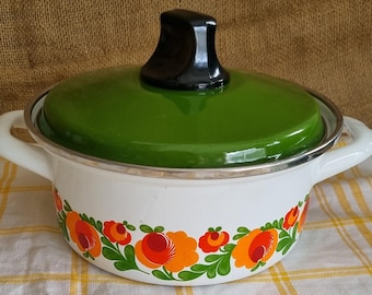 Asta Germany 1970s Handpainted Floral Casserole Pot With Lid, 7x6