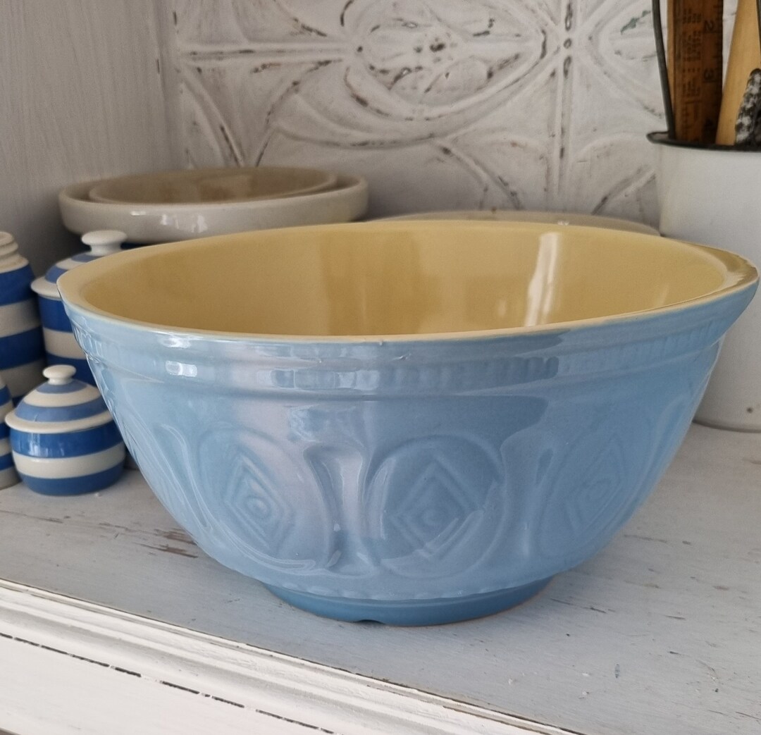 Large Vintage Blue Mixing Bowl Etsy