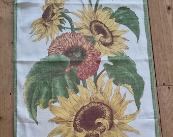 Vintage floral linen tea towel