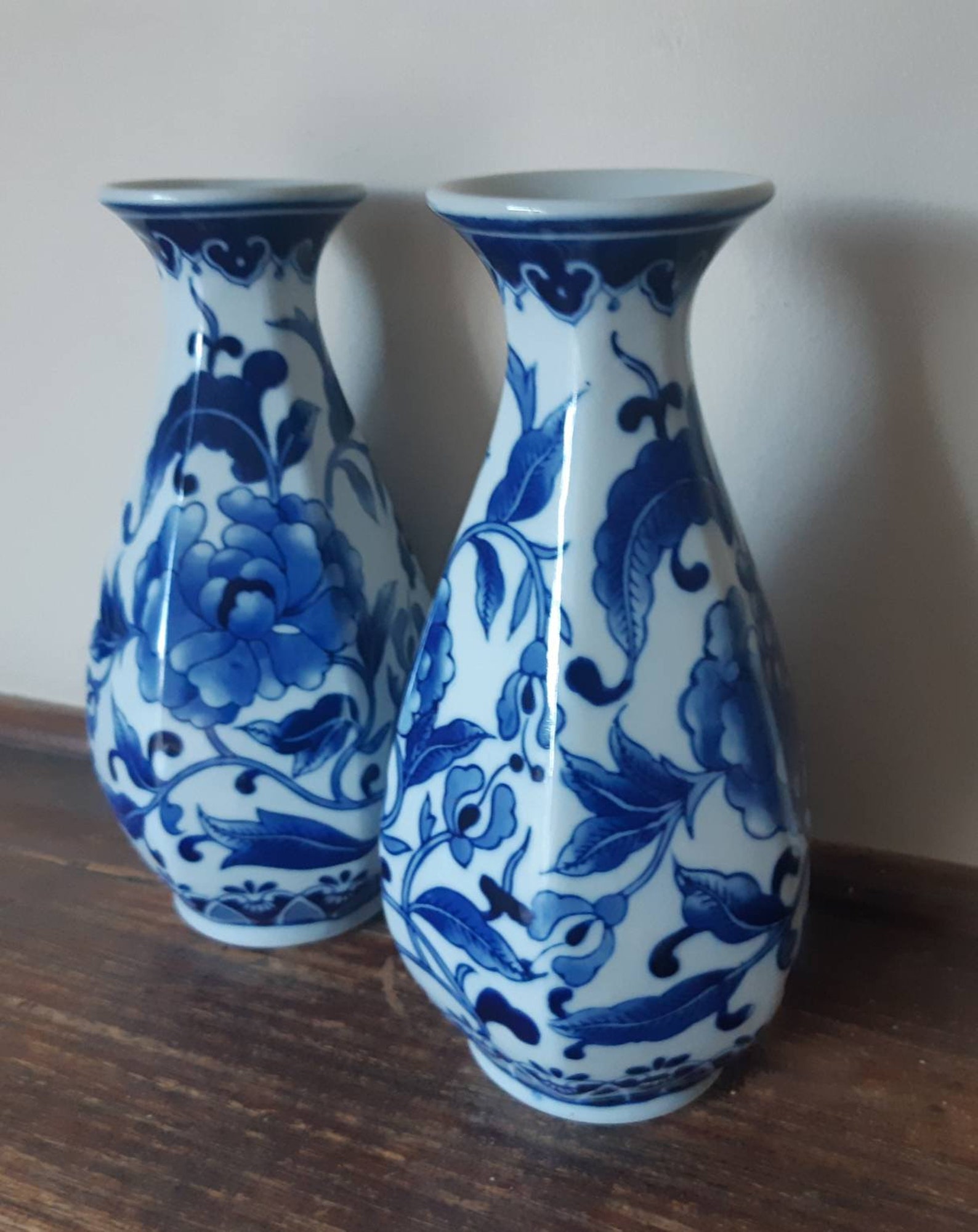Set of Two Blue and White Hamptons Style Vase. Etsy