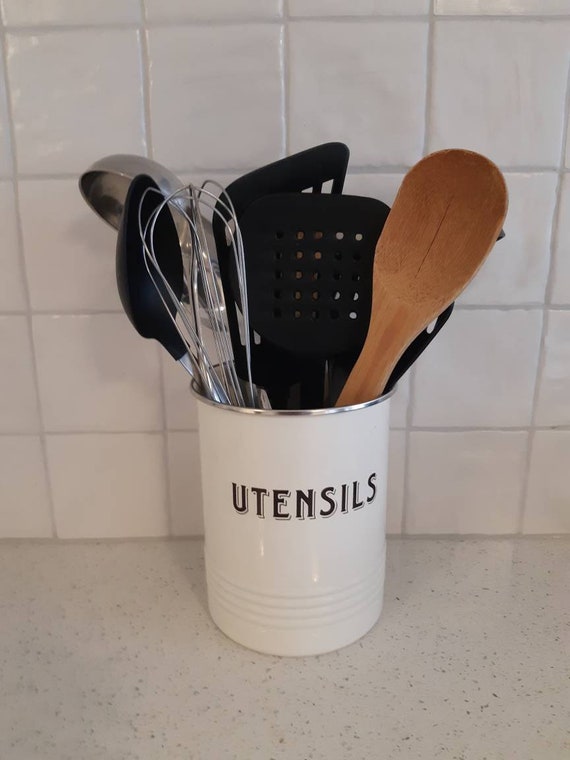 Vintage Utensils Holder Cream Farmhouse Kitchen Feel 