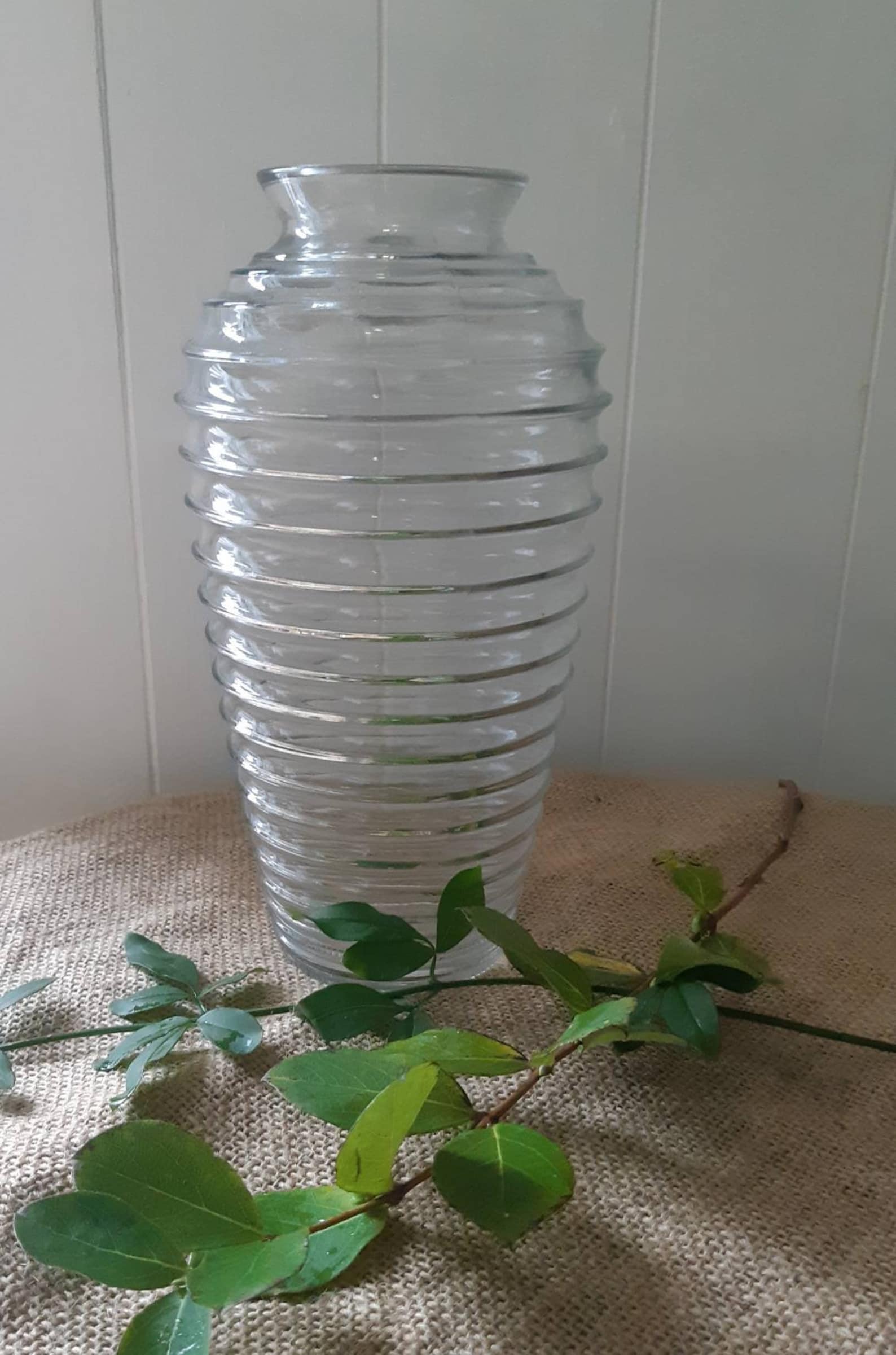 Vintage ribbed clear glass vase Etsy